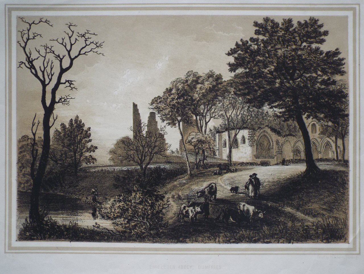 Lithograph - Lincluden Abbey, Dumfries - 